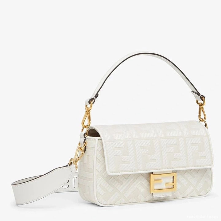 Cheap HOT In Cut with Strap White Baguette Fendi Laser Bag Canvas Medium Motif FF 0811